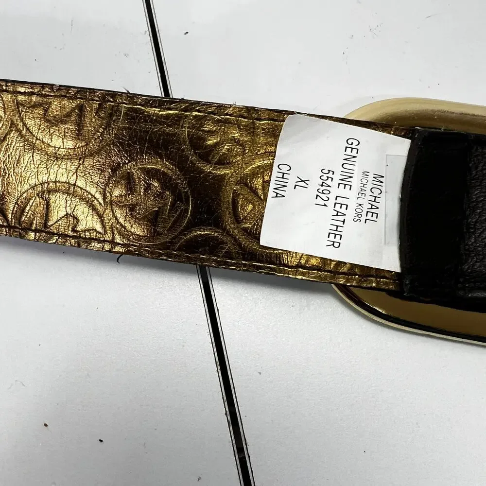 Michael Kors Genuine Leather Belt Gold Brass Buckle Wide 2' Size XL